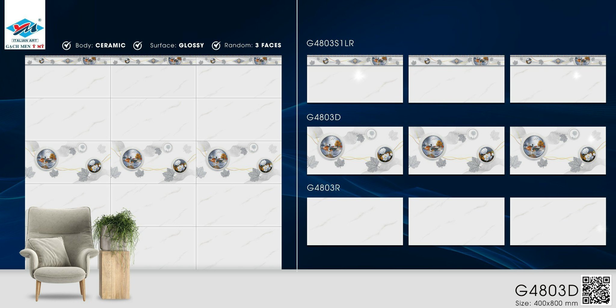 Gạch ốp tường 40x80cm Ý MỸ-1796
